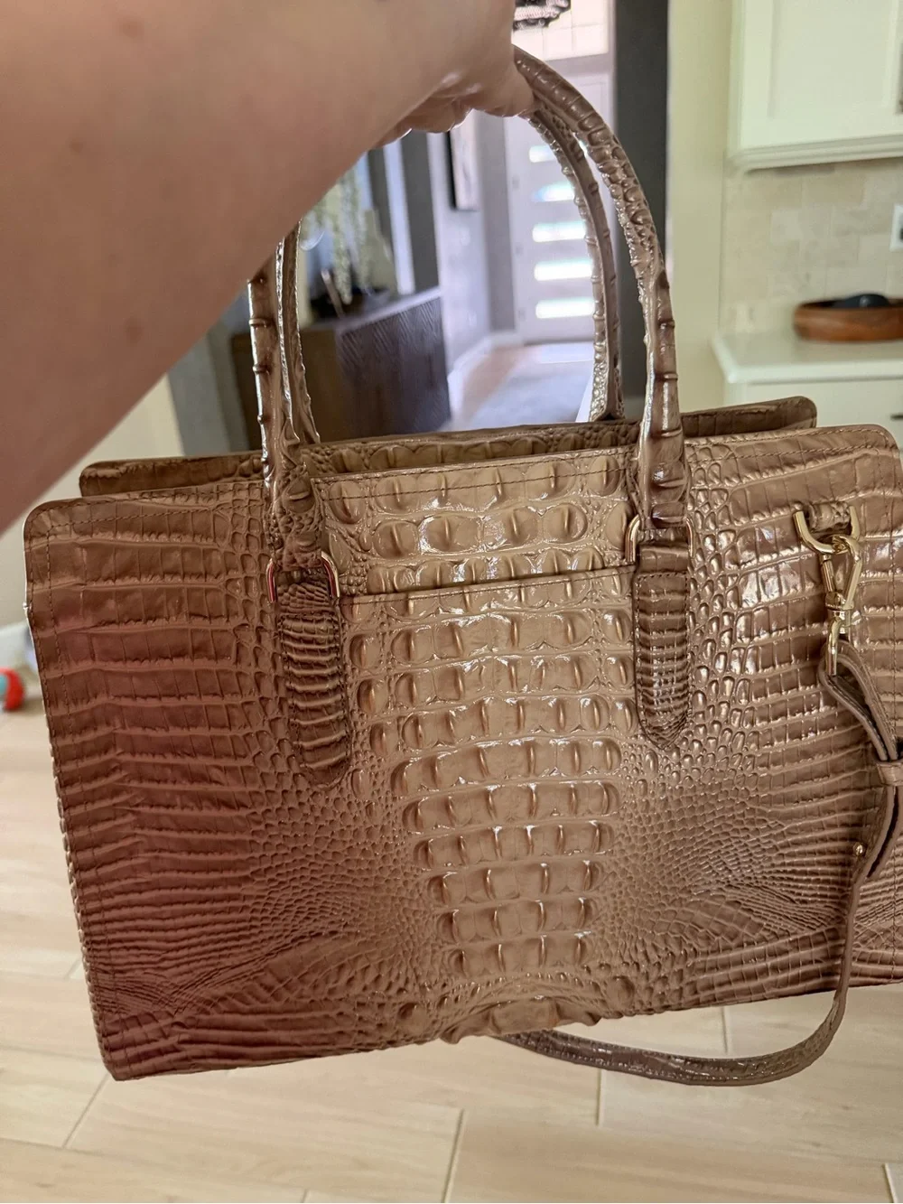 Brahmin Metallic gold Satchel with Croc Embossing